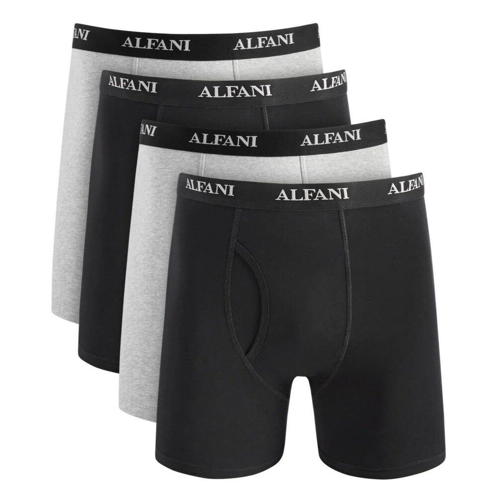 ALFANI Mens Boxer Briefs Small Gray Black 4-Pack Tagless 100% Cotton